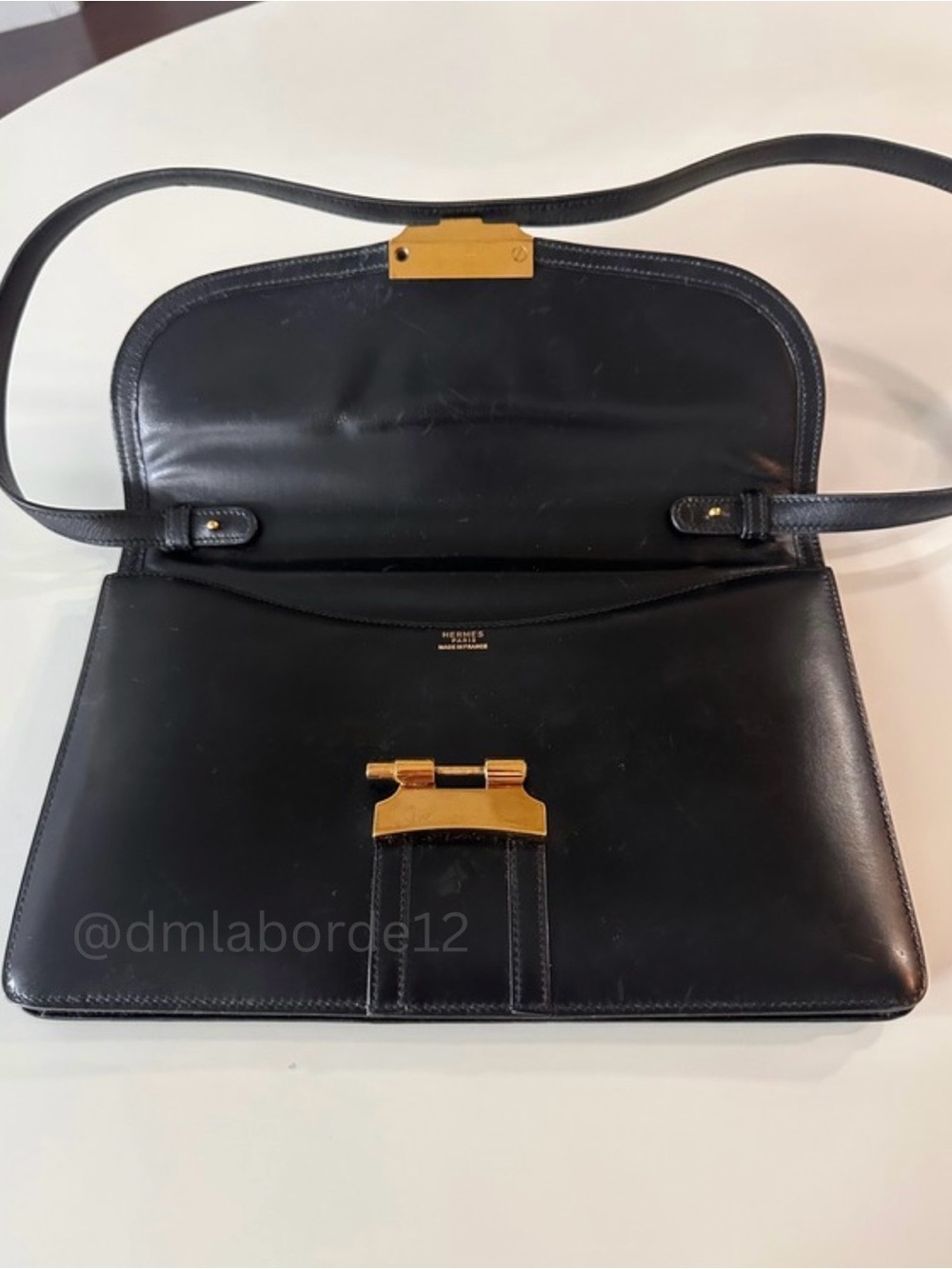 Vintage Hermès Cécile Box Calf Black Shoulder & Clutch Bag W/Box/Dustbag - Picture 9 of 16